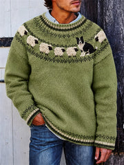 Herren Vintage Farm Border Collie & Sheep Yoke Isle Print Pullover