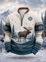Herren Winter Elch Print Lässiger Reiß verschluss Pullover