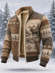 Herren Winter Elch Print Casual Composite Fleece Jacke