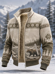 Herren Winter Schnee Bär Print Casual Composite Fleece Jacke