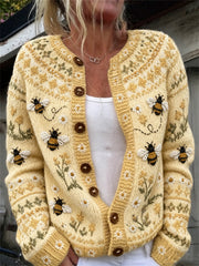 Damen Vintage Fliegende Bienen Farm Strickjacke mit Blumen-Isle-Print