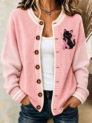 Strickjacke im Frauen-Brustkrebs-Strick jacke für schwarze Katzen