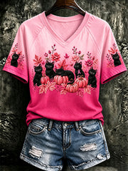 Frauen Brustkrebs schwarze Katze Kurzarm T-Shirt