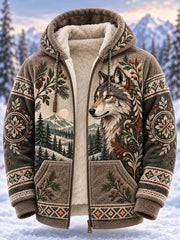 Herren-Kapuzenjacke mit Fleecefutter und nordischen Waldtiermotiven
