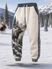 Herren Winter Elch Print Lässige Waffel hose