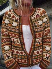 Frauen Herbst Tiere Ernte Saison Isle Print Strickjacke im Stil Strickjacke