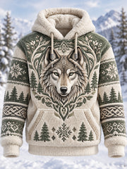 Männer Nordic Forest Tiere Übergroßer Hoodie mit Taschen Fleece Hoodie