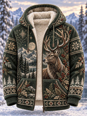 Herren-Kapuzenjacke mit Fleecefutter und nordischen Waldtiermotiven