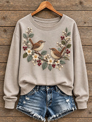 Damen Sweatshirt mit Blumen-und Vogel muster