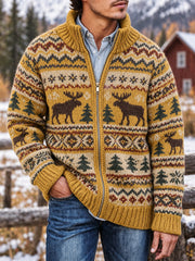 Herren Vintage Vintage Elch-Isle-Print Reiß verschluss Jacke