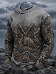 Herren-Viking-Print-Waffel-Longsleeve-T-Shirt