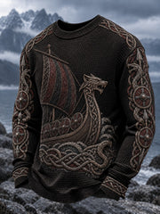 Herren-Viking-Print-Waffel-Longsleeve-T-Shirt