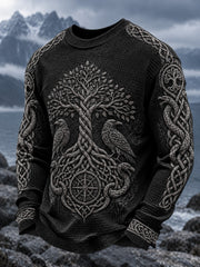 Herren-Viking-Print-Waffel-Longsleeve-T-Shirt