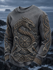 Herren-Viking-Print-Waffel-Longsleeve-T-Shirt