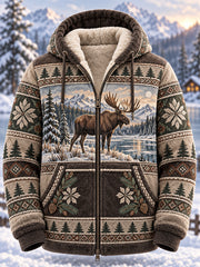 Herren-Flanell-Kapuzenjacke mit nordischen Waldtieren