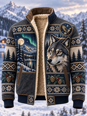 Herren-Nordische-Waldtiere-Jacke mit durchgehendem Reißverschluss
