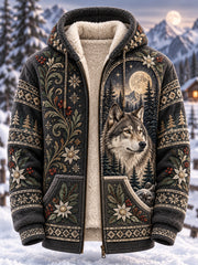 Herren-Flanell-Kapuzenjacke mit nordischen Waldtieren