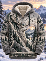 Herren-Flanell-Kapuzenjacke mit nordischen Waldtieren