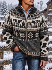 Legere Strickjacke mit Reiß verschluss für Herren mit Kuh muster bedruckt