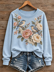 Damen-Sweatshirt mit Blumen- und Vogelmotiv