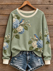 Damen-Sweatshirt mit Blumen- und Vogelmotiv