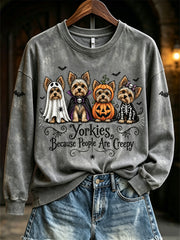 Frauen Yorkies, weil Menschen gruselig sind Halloween Hunde drucken Sweatshirt