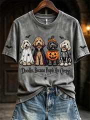 Damen-Doodles, weil Menschen gruselig sind Halloween-Hunde drucken kurz ärmel iges T-Shirt