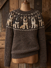 Damen Vintage Deutsche Schäferhunde Yoke Isle Print Gemütlicher Pullover mit Rundhals ausschnitt