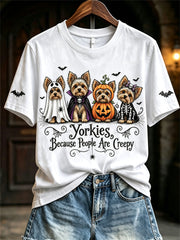 Frauen Yorkies, weil Menschen gruselige Halloween-Hunde sind, drucken kurz ärmel iges T-Shirt