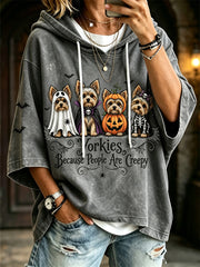 Frauen Yorkies, weil die Leute gruselig sind Halloween Dogs drucken Hoodie