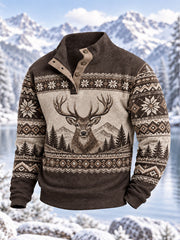 Herren-Winterpullover mit Hirsch-Print, lässig
