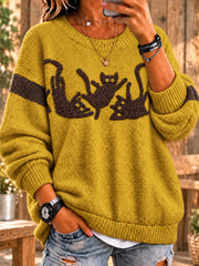 Frauen schwarze Katze Unfug Fuzzy Crewneck Pullover