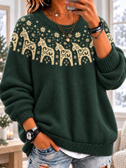 Frauen Nordic Folk Pferd & Schneeflocke Fuzzy Crewneck Pullover