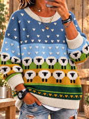 Frauen verschneite Nacht Schaf druck Hässliche Strickjacke Pullover