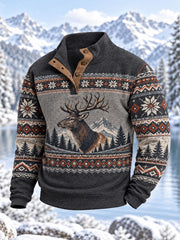 Herren-Winterpullover mit Hirsch-Print, lässig
