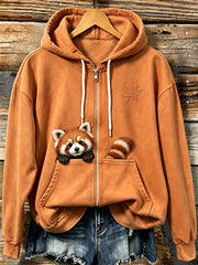 Damen niedlicher Wald roter Panda Print bequemer Kapuzen pullover mit Reiß verschluss
