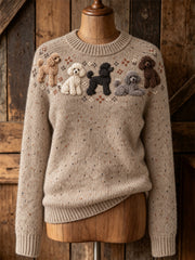 Damen-Langarm-Pullover mit niedlichem Welpenmuster, lässiger Stil