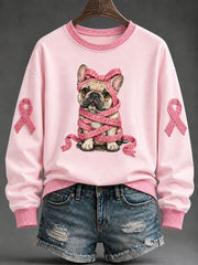 Damen Rosa Band Französische Bulldogge Print Lässiges reguläres Sweatshirt