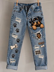 Damen-Latzhose mit lustigen Tiermotiven als Kunstdruck