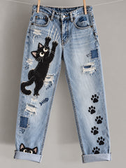 Damen-Latzhose mit lustigen Tiermotiven als Kunstdruck