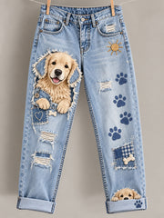 Damen-Latzhose mit lustigen Tiermotiven als Kunstdruck