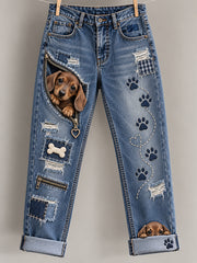 Damen-Latzhose mit lustigen Tiermotiven als Kunstdruck