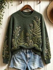 Damen Vintage Classy Forest Fern Floral Art Print Rundhals pullover