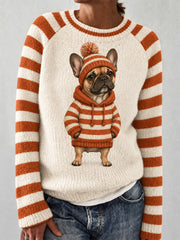 Damen-Sweater mit niedlichem Hundemuster für den Winter, lässig geschnitten