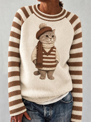 Damen-Sweater mit niedlichem Katzenmuster für den Winter, lässig geschnitten