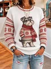 Damen-Sweater mit niedlichem Hundemuster für den Winter, lässig geschnitten