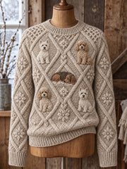 Damen-Strickpullover im Vintage-Stil mit Animal- und Fair-Isle-Muster, bequemer Rundhalsausschnitt