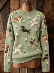 Damen-Strickpullover im Vintage-Stil mit Animal- und Fair-Isle-Muster, bequemer Rundhalsausschnitt