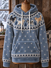 Gemütlicher Flanell-Hoodie für Damen mit Tier kunst druck im Vintage-Stil