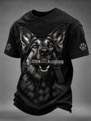 Männer heftiger Deutscher Schäferhund mit Waffen druck T-Shirt mit kurzen Ärmeln